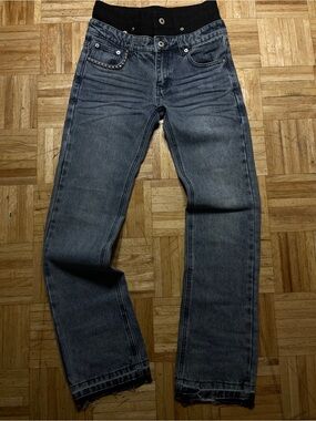 Men's Washed Blue Jeans with Black Denim Waistband